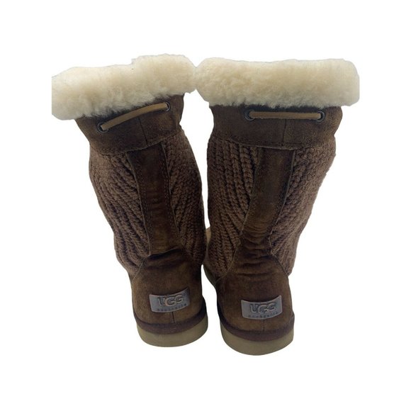 Ugg Australia 5124 Suburb Brown Size 6 Suede Crocheted Shearling Sweater Boots - Picture 4 of 10